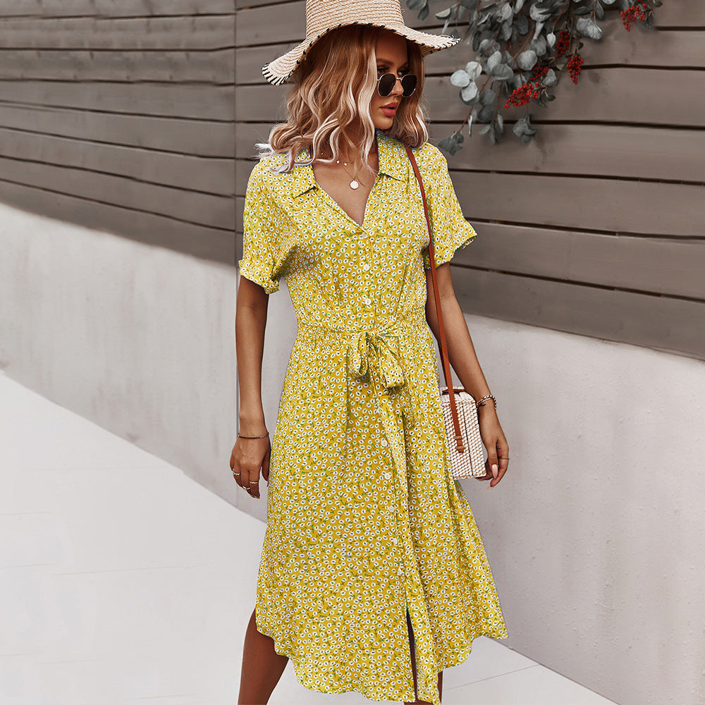 Georgina - Robe élégante avec ceinture et imprimé floral pour femmes