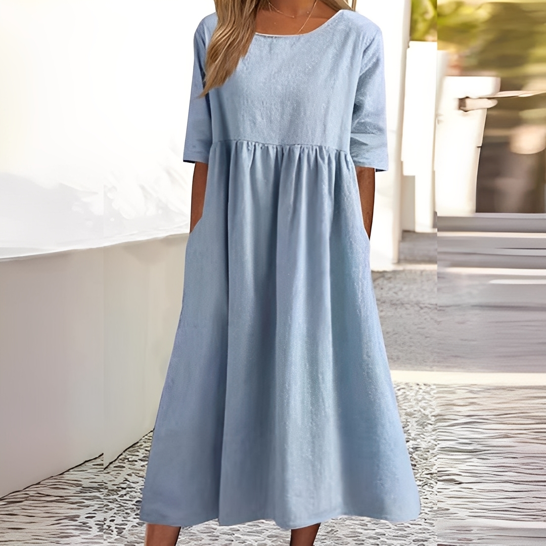 Sylvette - Robe en coton pour femme avec décolleté rond