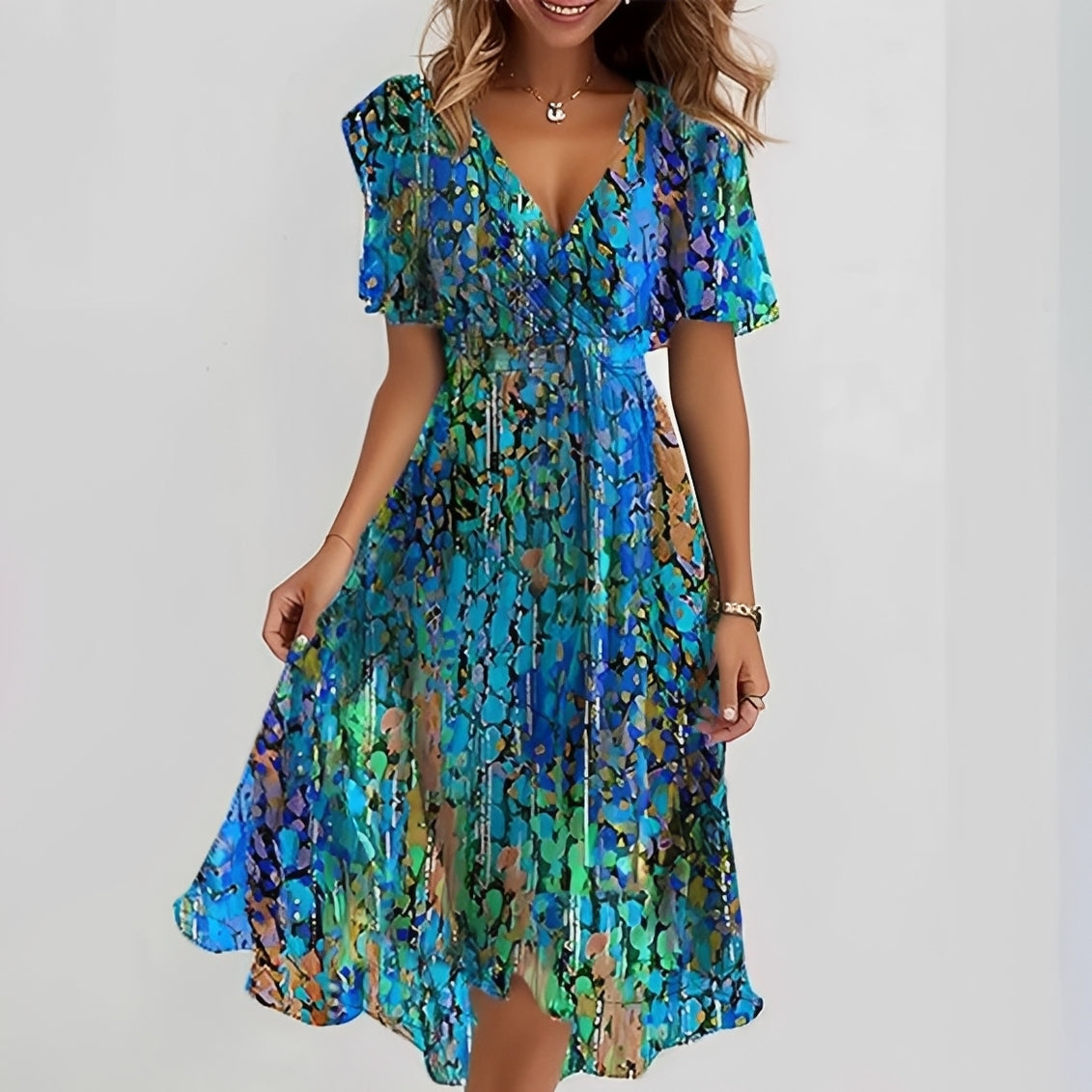 Gemma - Robe midi élégante à manches courtes pour femmes