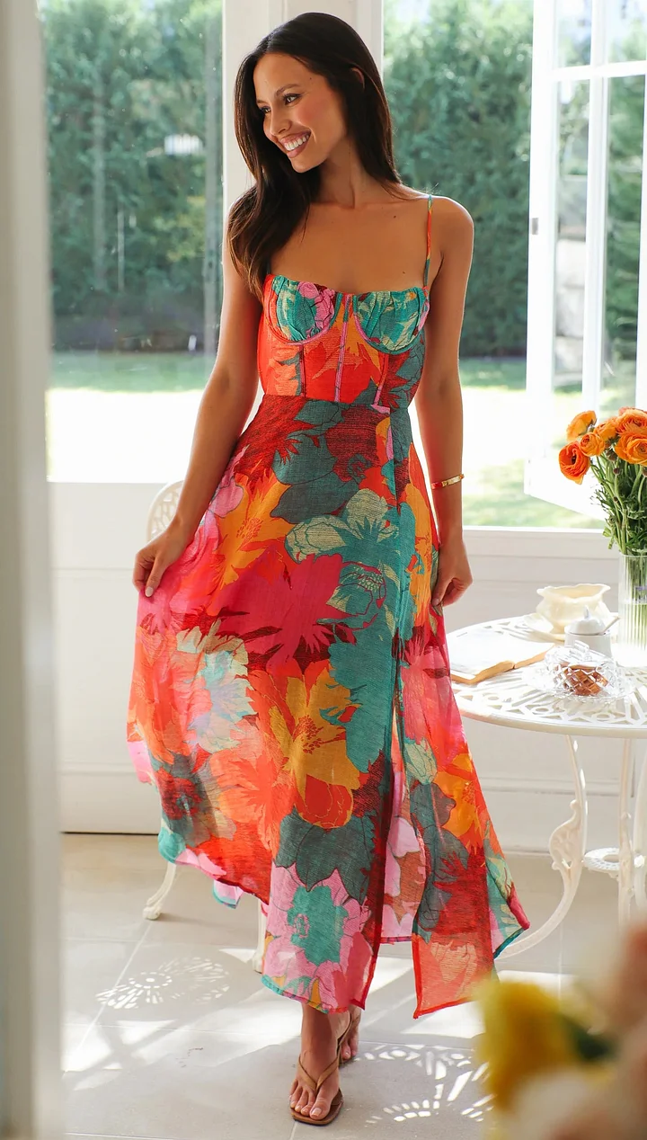 Robe Florale Sexy à Bretelles pour Femmes