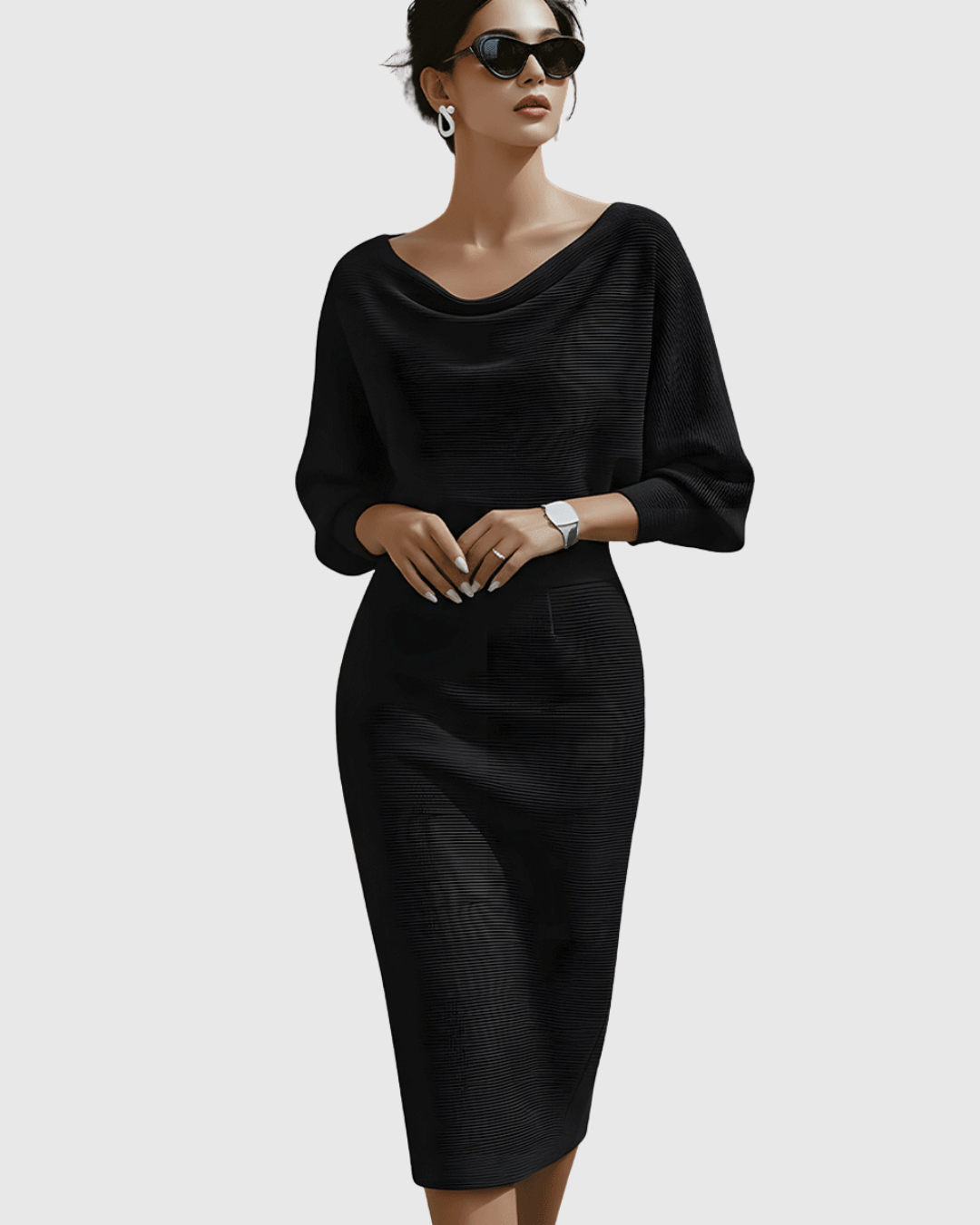 Ismeria | Robe Midi Drapée Blanche à Manches Chauve-Souris