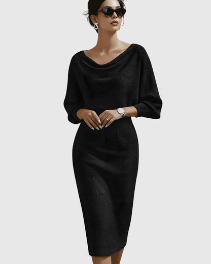 Ismeria | Robe Midi Drapée Blanche à Manches Chauve-Souris