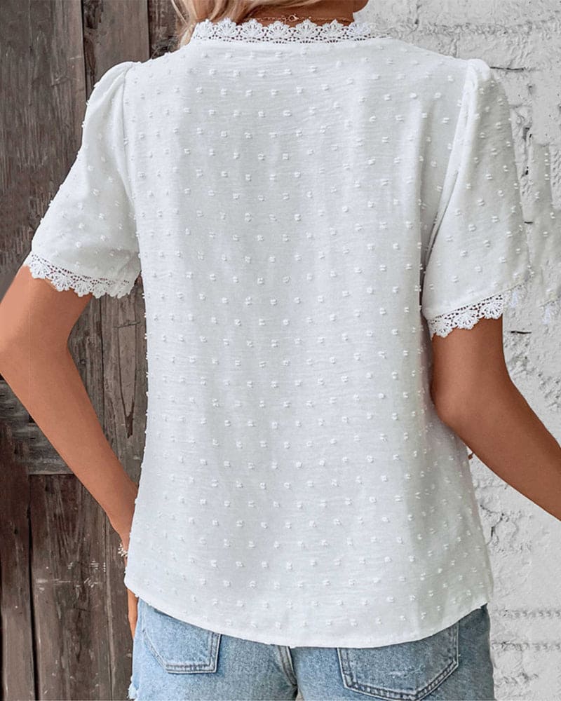 ZOE | Blouse en Dentelle à Manches Courtes avec Décolleté en V