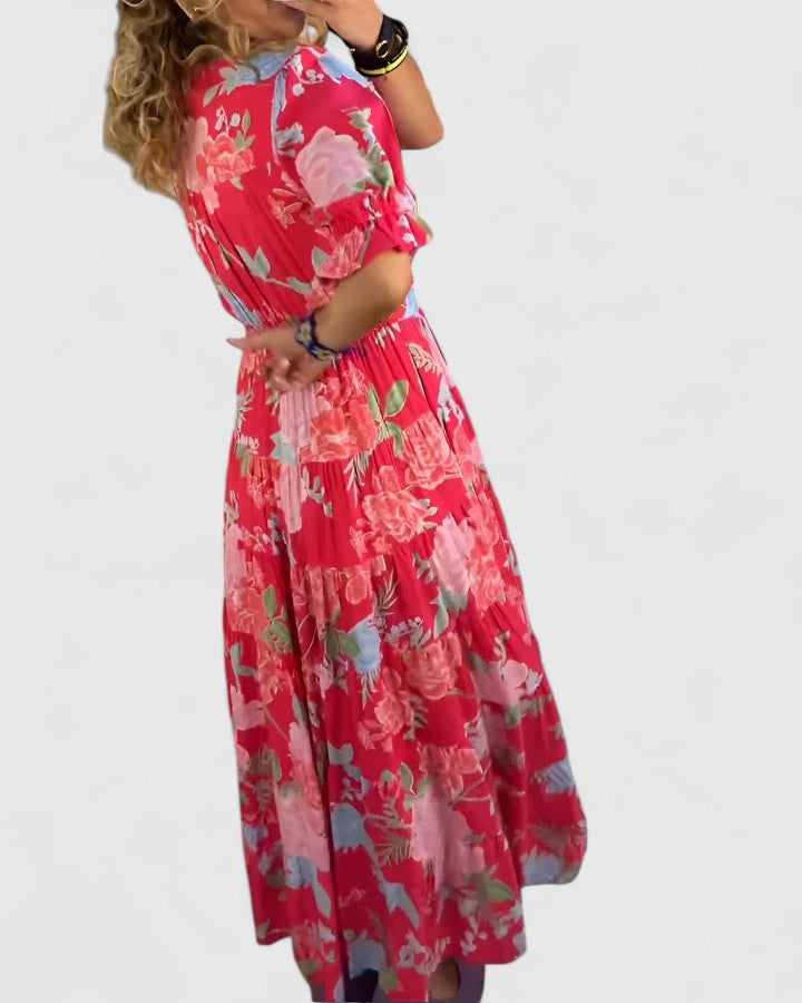 Miriam – Robe florale avec col en V