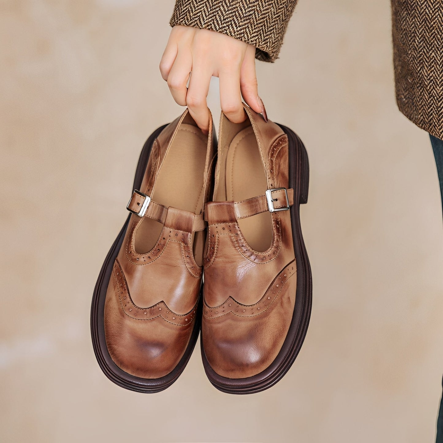 Erika - Chaussures rétro en cuir épais pour femmes