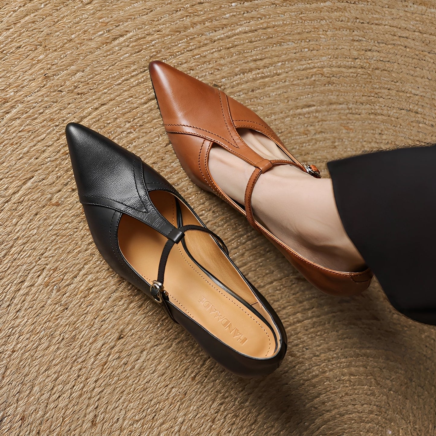 Josie - Élégantes chaussures à talons en cuir avec fermeture en T pour femmes