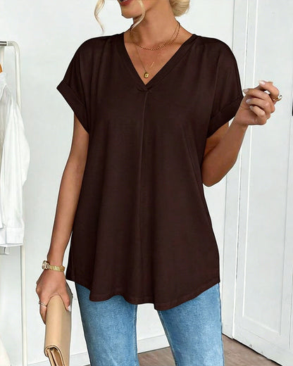 T-Shirt Uni à Manches Courtes avec Motif Patchwork