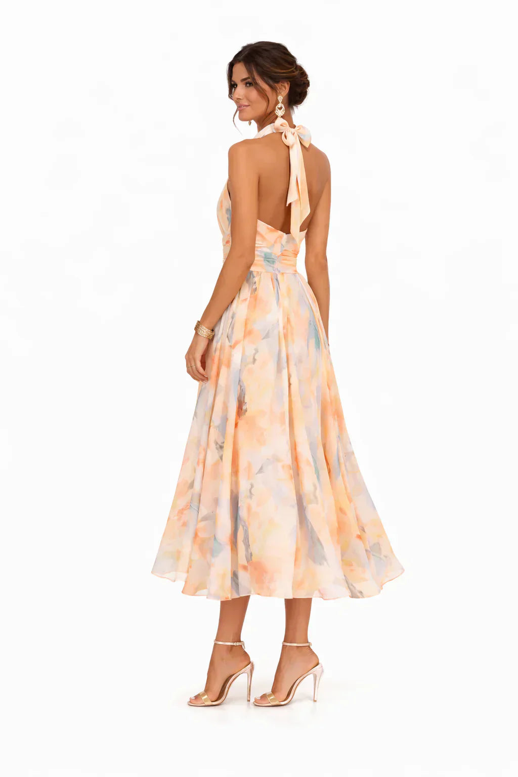 Esther | Robe avec Col Halter et Imprimé Aquarelle