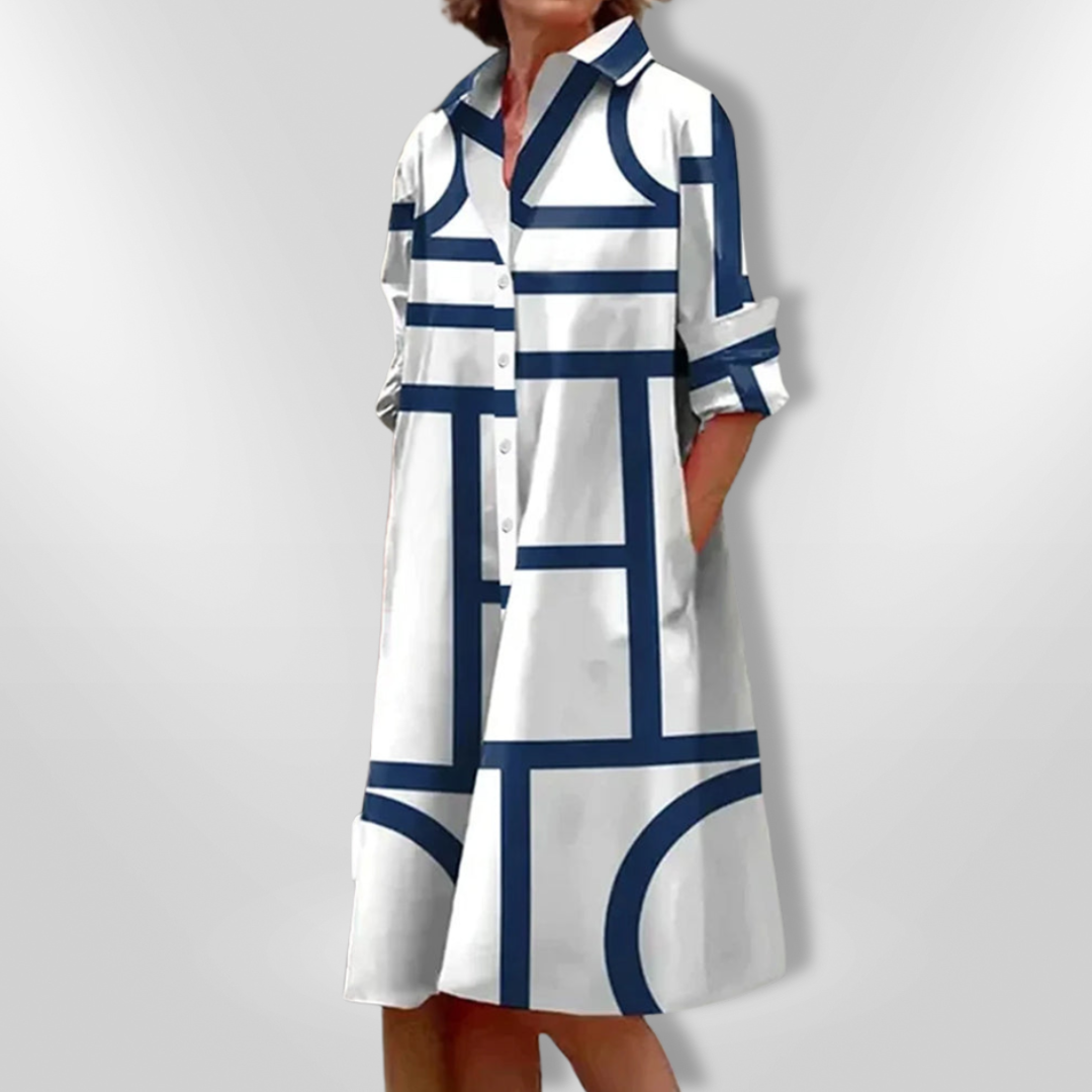 Helena | Robe Midi avec Motif Géométrique
