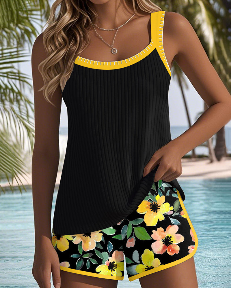 Federica - Ensemble de Tankini avec Pantalons Courts à Rayures