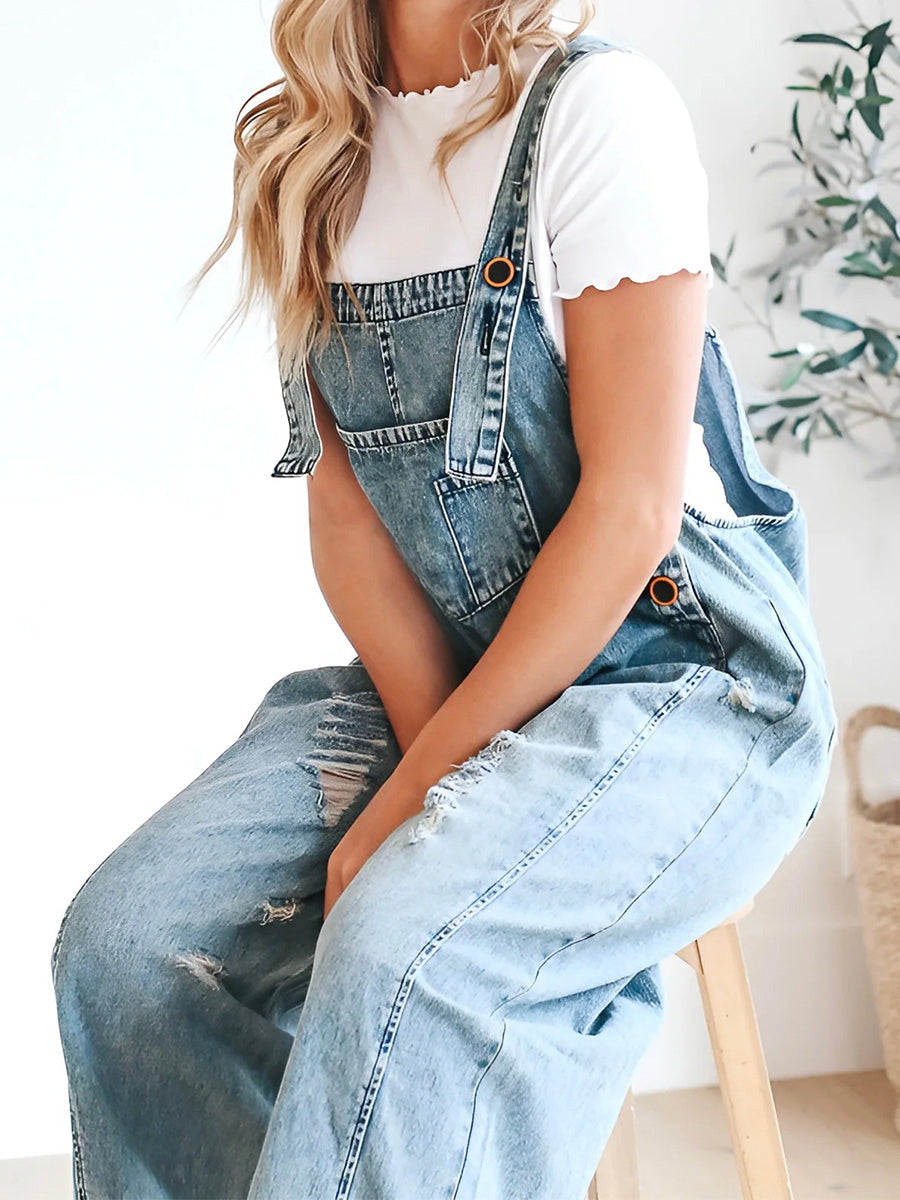 ELESSA – SALOPETTE EN DENIM À COUPE LOOSE EN LOOK USÉ