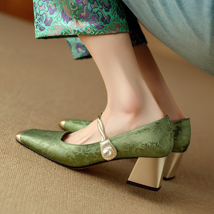 Rhonda - Élégantes chaussures à talon bloc luxueuses avec relief pour femmes
