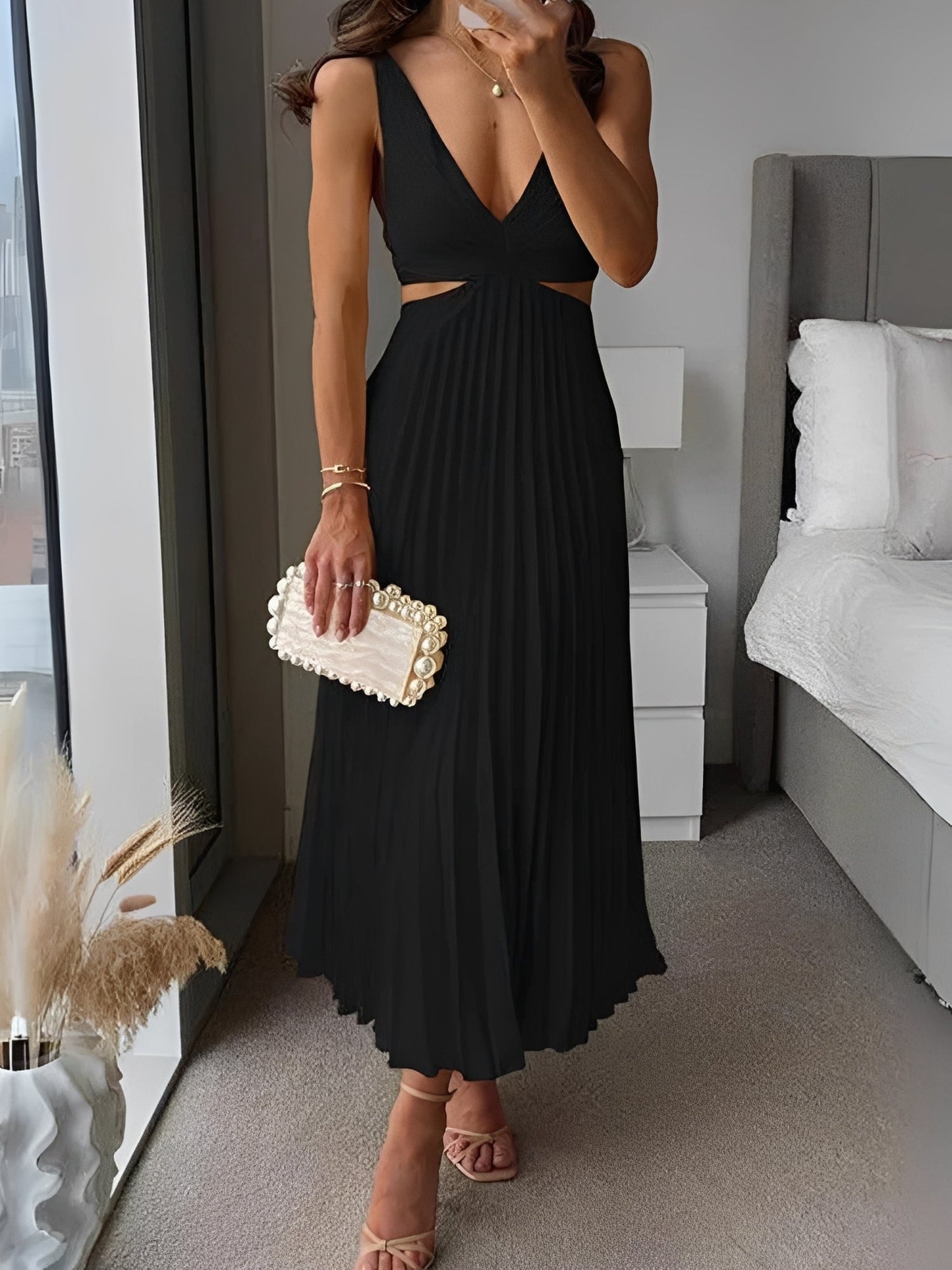 Laura - Élégant, plissé, robe midi avec dos nu pour femmes