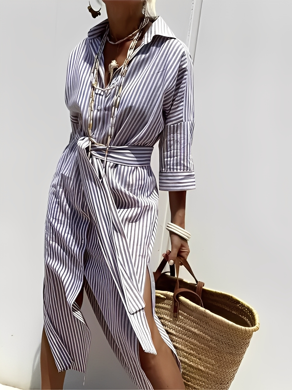 Flora - Robe chemise rayée classique pour femme