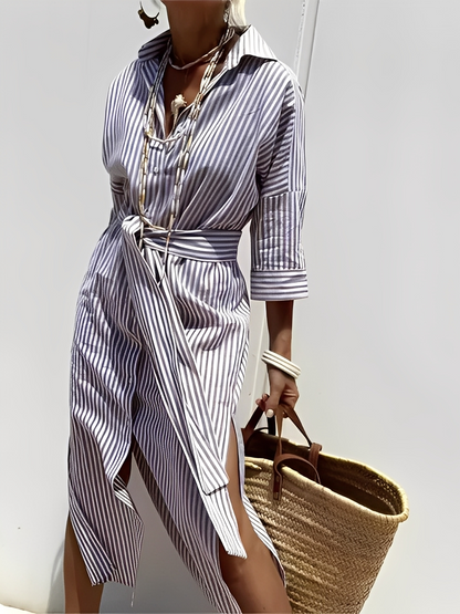 Flora - Robe chemise rayée classique pour femme