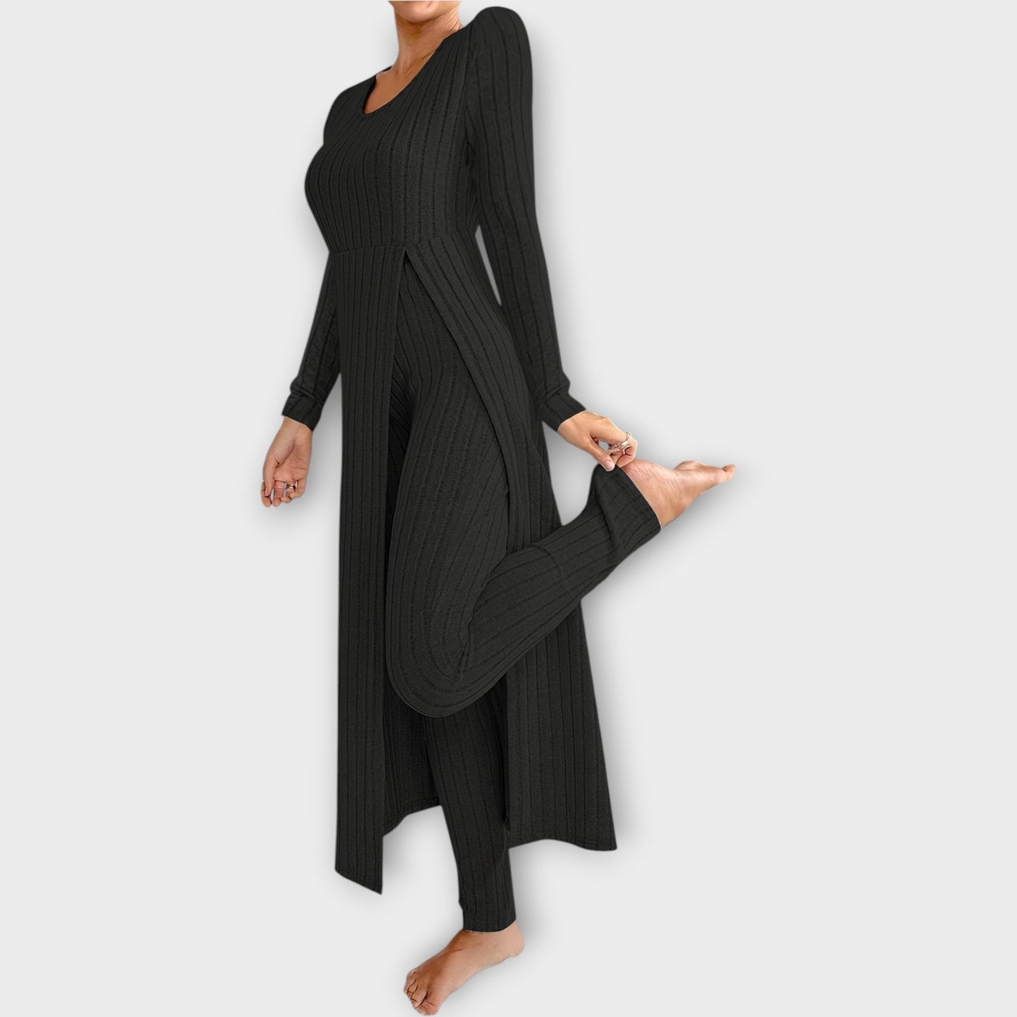 Ensemble de détente en tricot côtelé avec tunique fendue