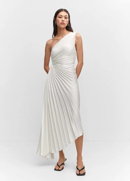 Sylviana - Robe Midi Plissée à Une Épaule