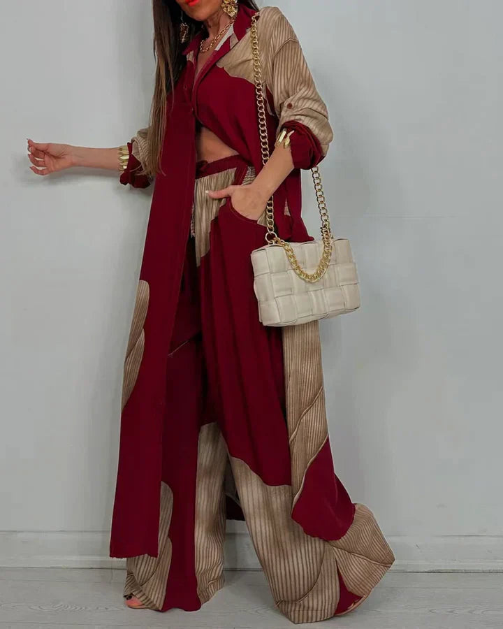 ISABEAU – ENSEMBLE HAUT À IMPRIMÉ PATCHWORK TENDANCE ET PANTALONS AMPLE