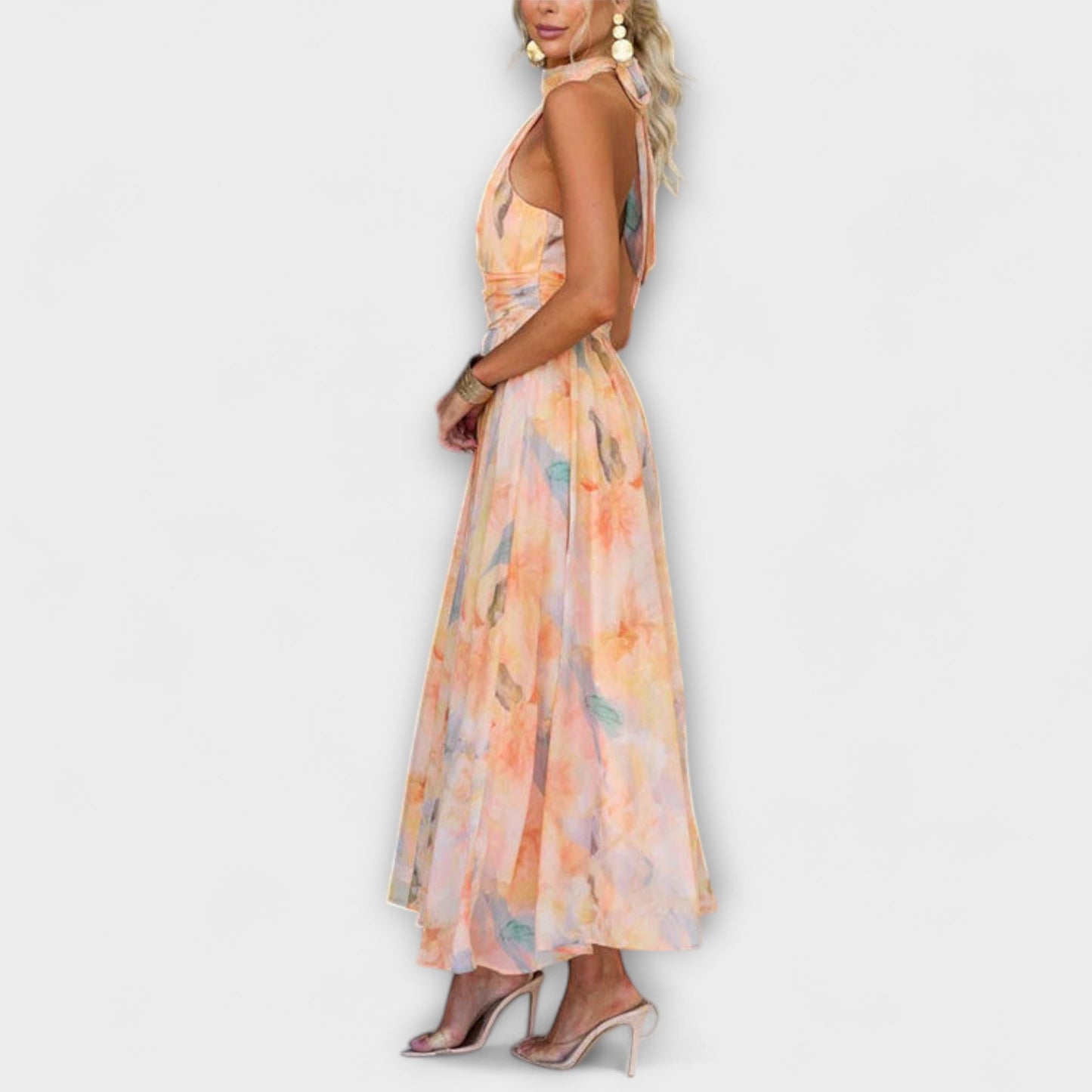 Wein™ | Robe maxi à imprimé aquarelle à col halter