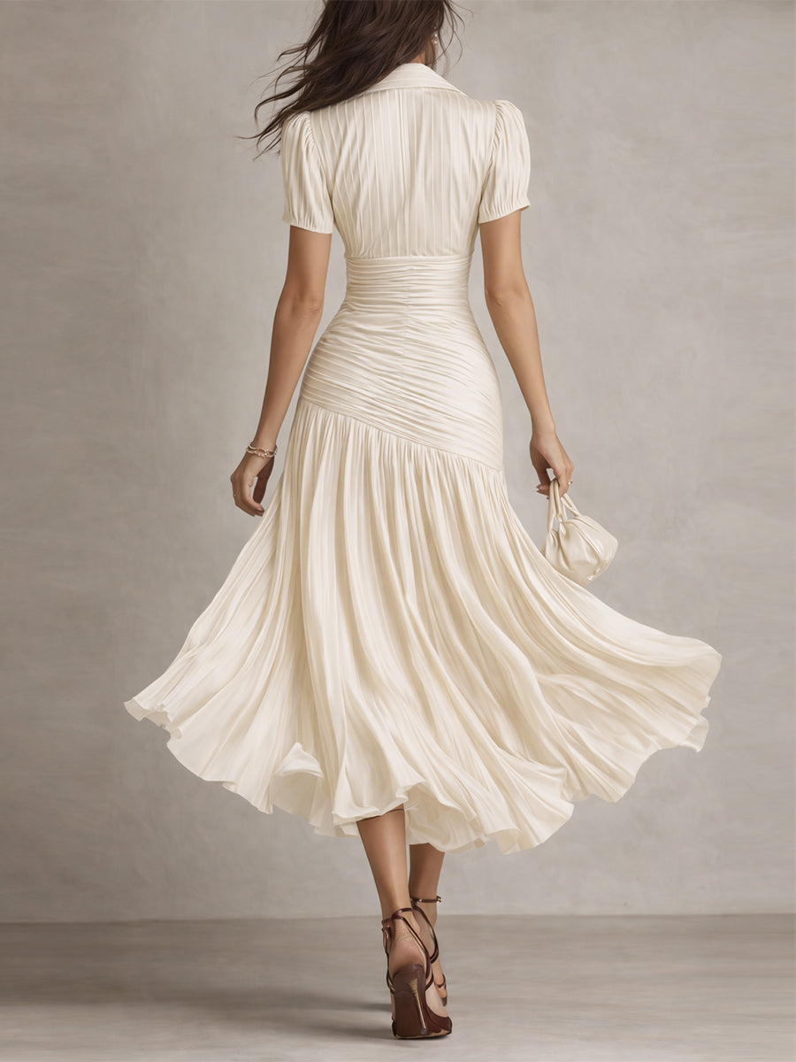 Adriana - Robe Midi en Satin à Rayures Rétro