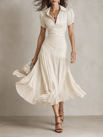 Adriana - Robe Midi en Satin à Rayures Rétro