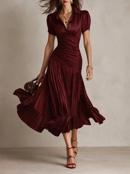 Adriana - Robe Midi en Satin à Rayures Rétro
