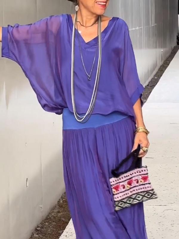 ESMERALDA – ENSEMBLE DE PANTALONS ÉLÉGANTS EN CHIFFON À JAMBES LARGES EN DEUX PIÈCES