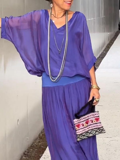 ESMERALDA – ENSEMBLE DE PANTALONS ÉLÉGANTS EN CHIFFON À JAMBES LARGES EN DEUX PIÈCES