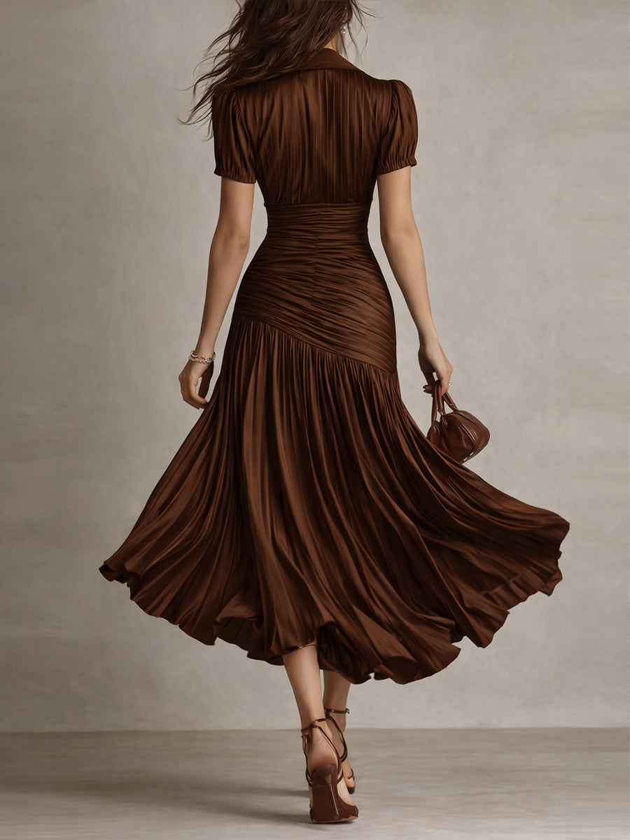 Adriana - Robe Midi en Satin à Rayures Rétro