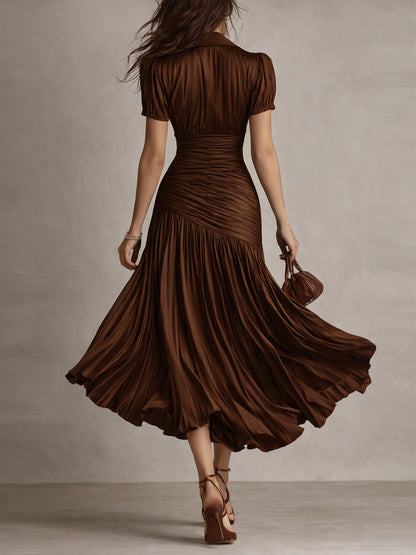 Adriana - Robe Midi en Satin à Rayures Rétro
