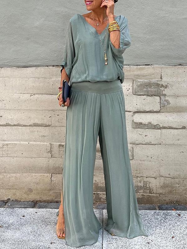 ESMERALDA – ENSEMBLE DE PANTALONS ÉLÉGANTS EN CHIFFON À JAMBES LARGES EN DEUX PIÈCES