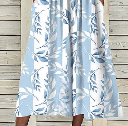 Robe Midi Unique avec Imprimé de Plantes Bleues et Veste