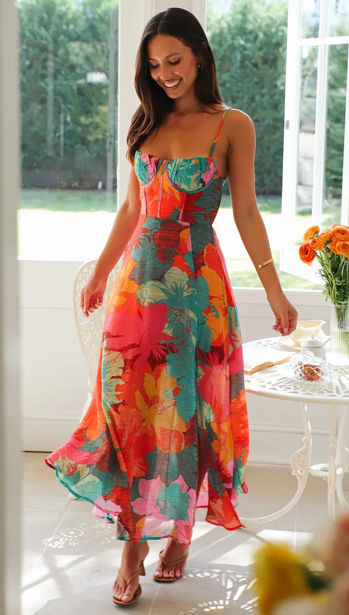 Robe Florale Sexy à Bretelles pour Femmes