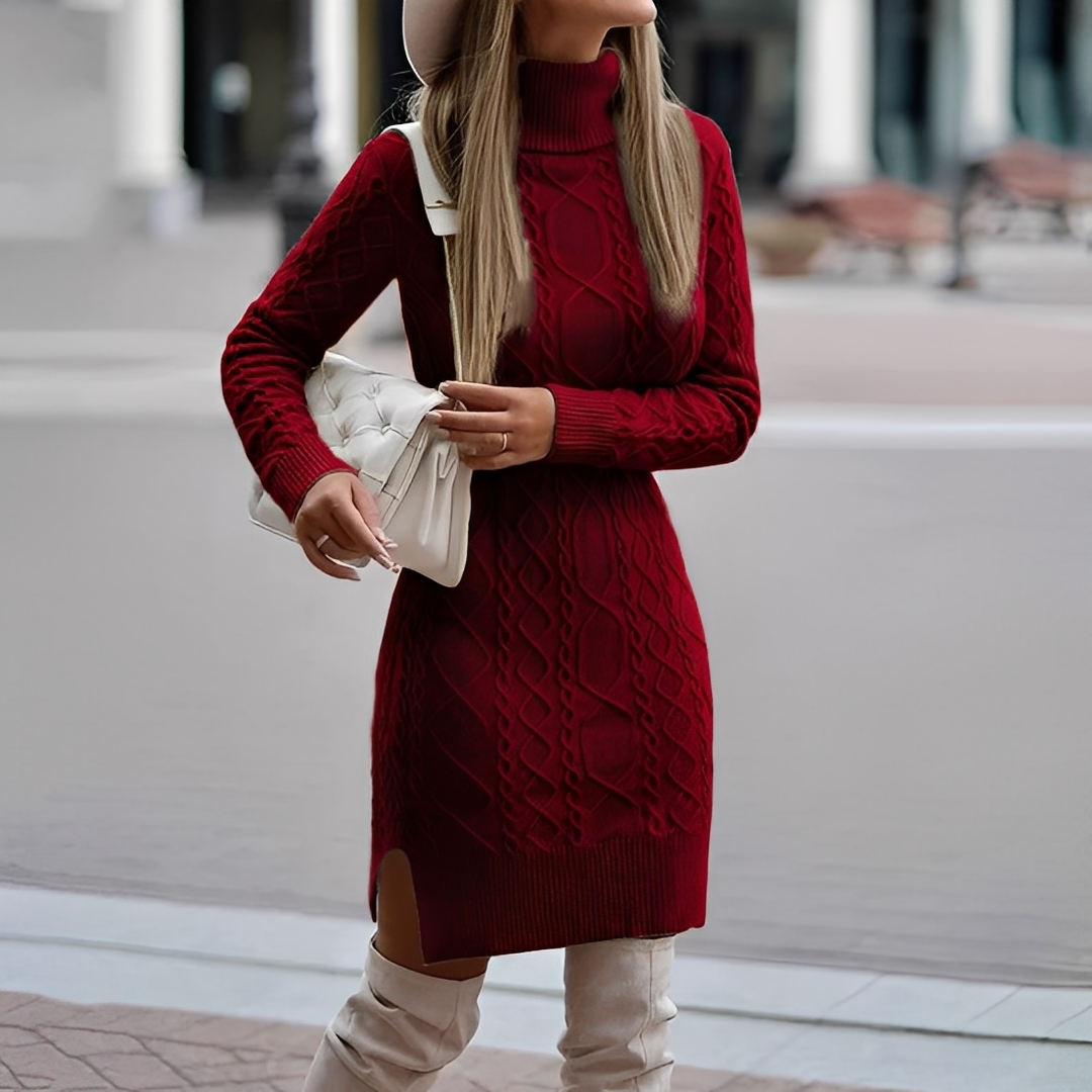 Myriam - Robe d'hiver à manches longues et col montant pour femmes