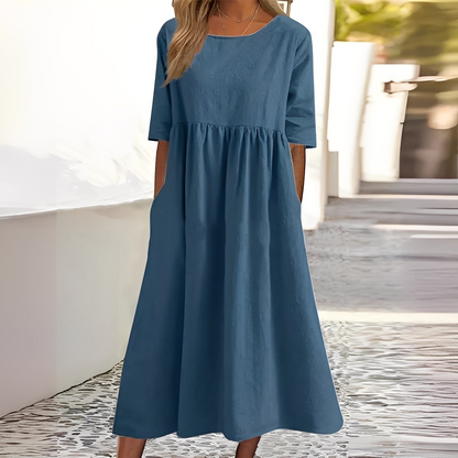 Sylvette - Robe en coton pour femme avec décolleté rond