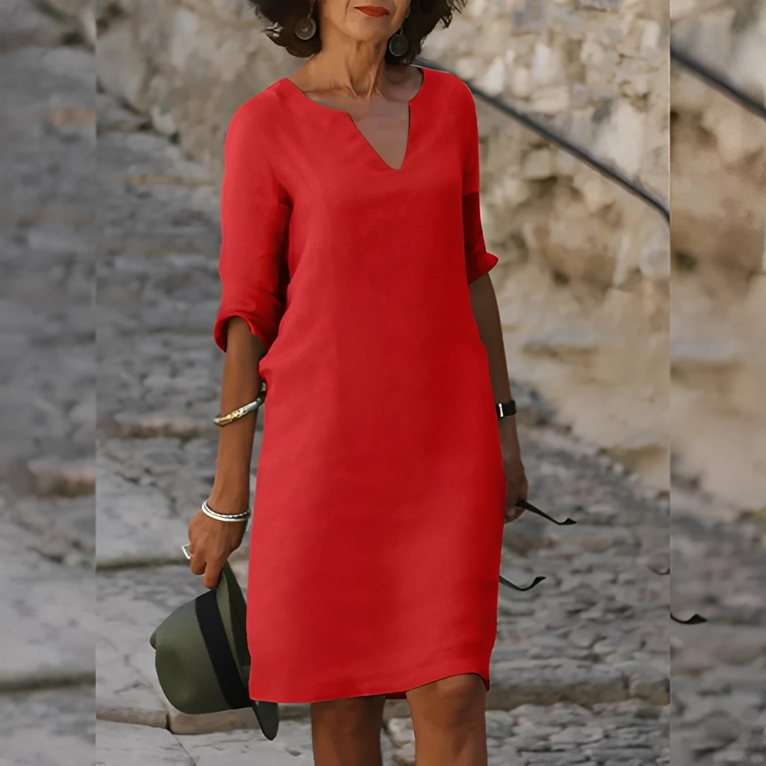 Guilaine - Robe élégante à col en V pour femmes
