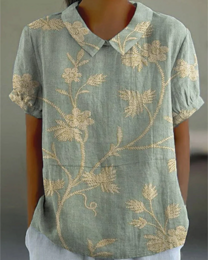 Beatrix - Chemise en Coton-Lin à Fleurs Rétro
