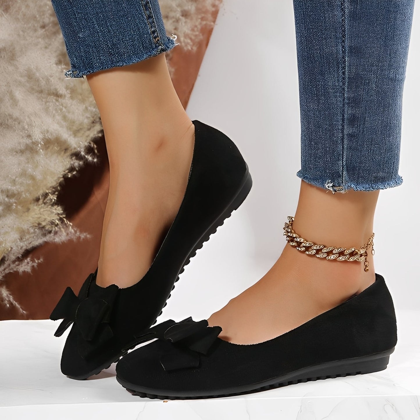 Megan - Chaussures en daim décontractées avec nœud pour femme