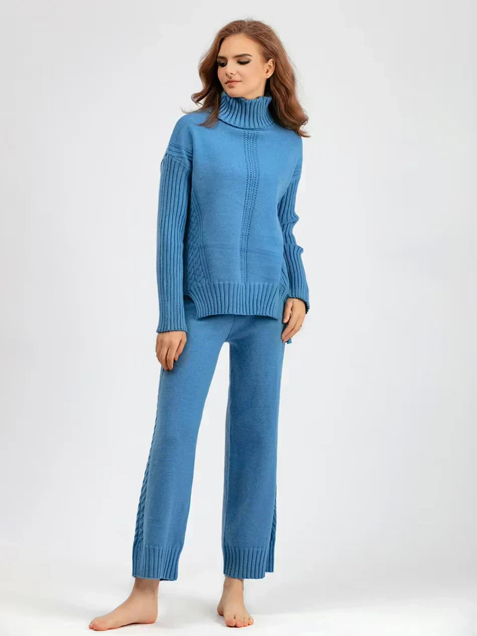 Scarlett - Ensemble de Pull Tricoté à Col Montant Chic et Pantalons Amples