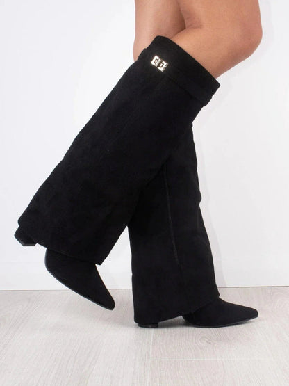 Bottes Femme Genou avec Partie Supérieure Évasée et Talon Bloc