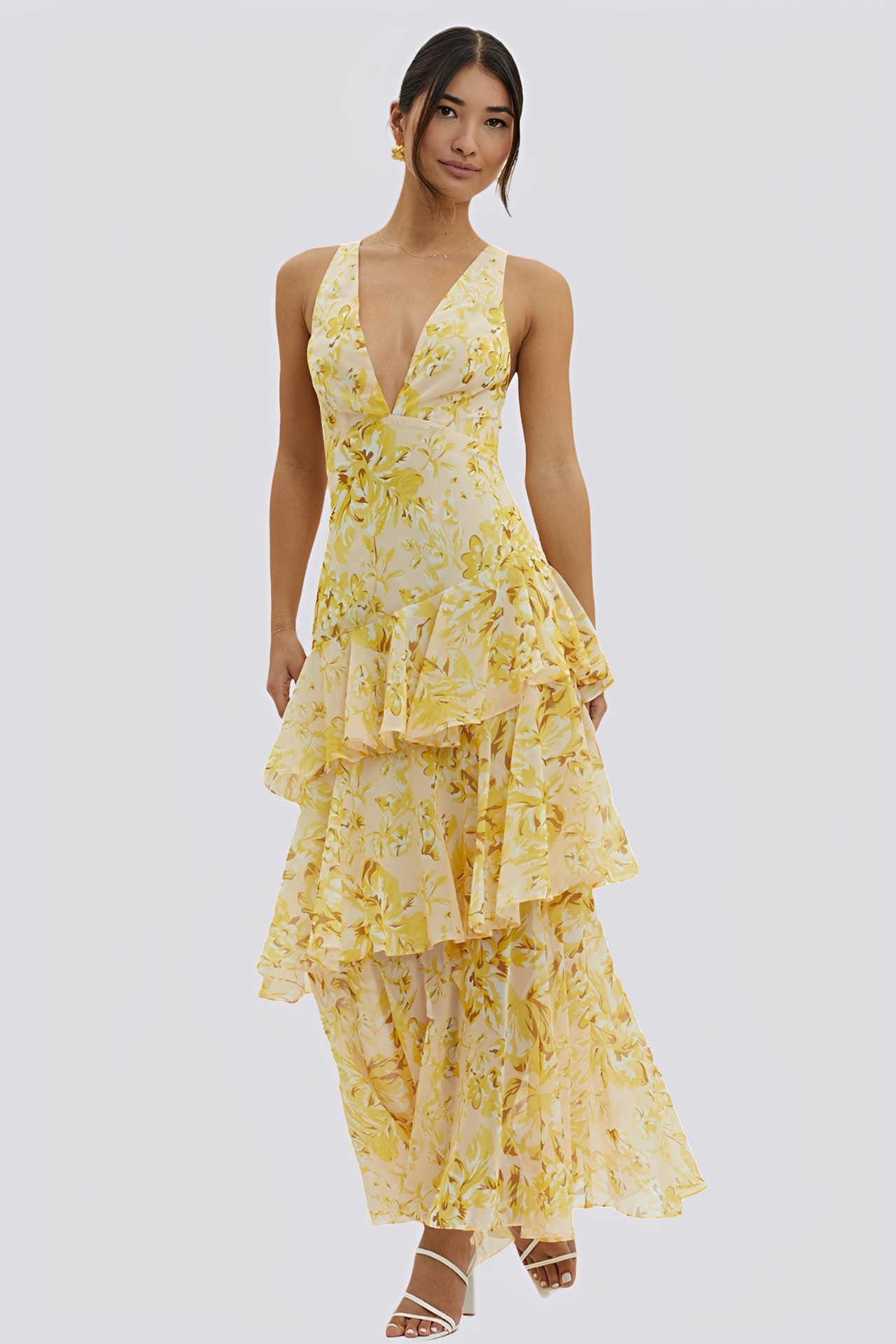 Hazel - Robe maxi sans dos avec imprimé floral pour femmes
