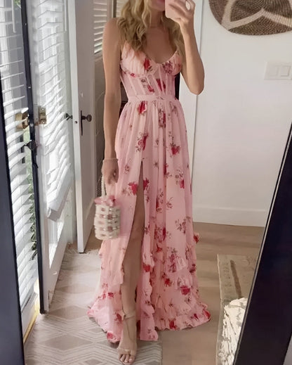 Livie - Robe maxi élégante avec imprimé floral et fente pour femmes