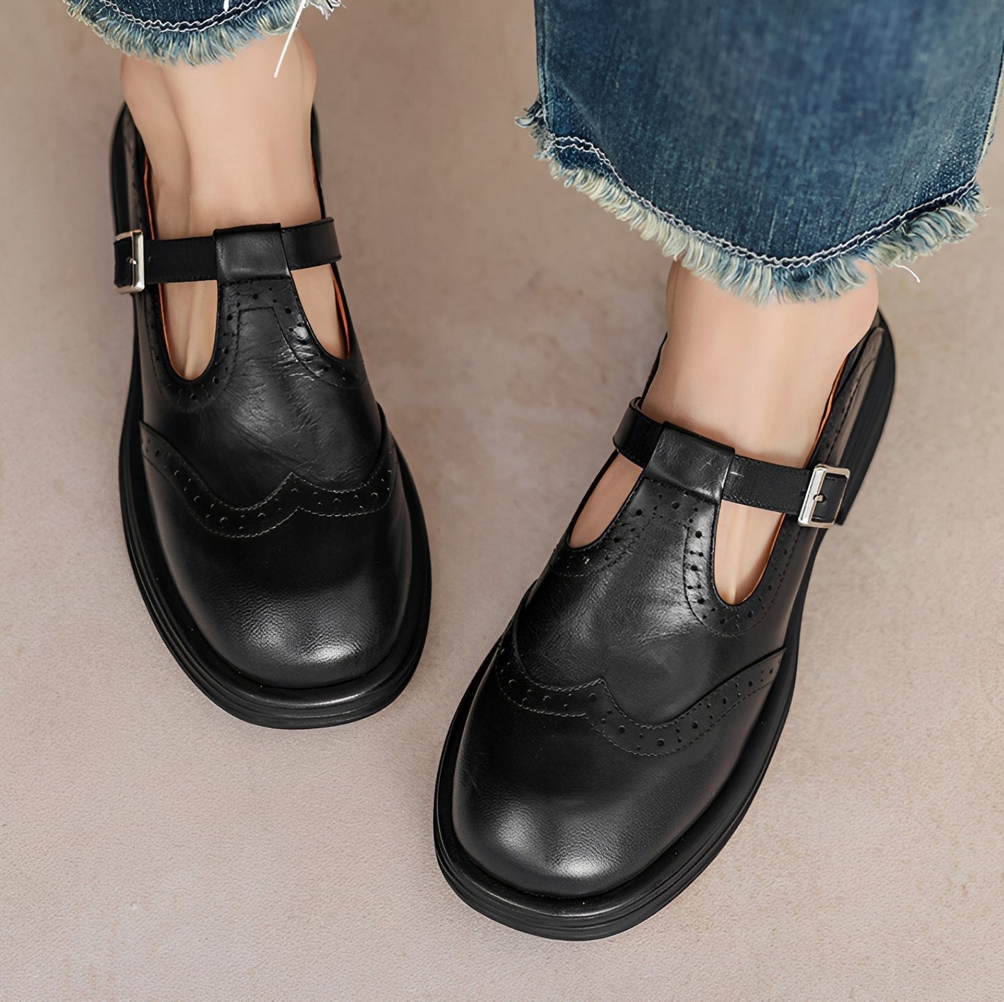 Erika - Chaussures rétro en cuir épais pour femmes