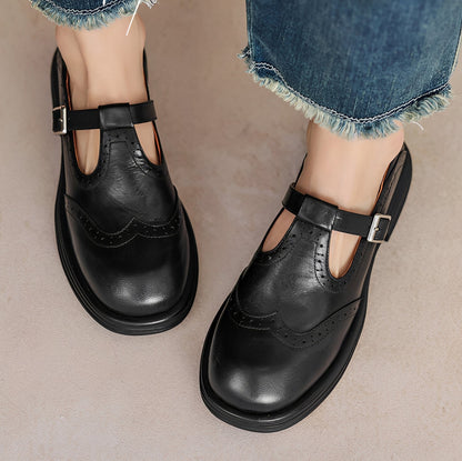 Erika - Chaussures rétro en cuir épais pour femmes