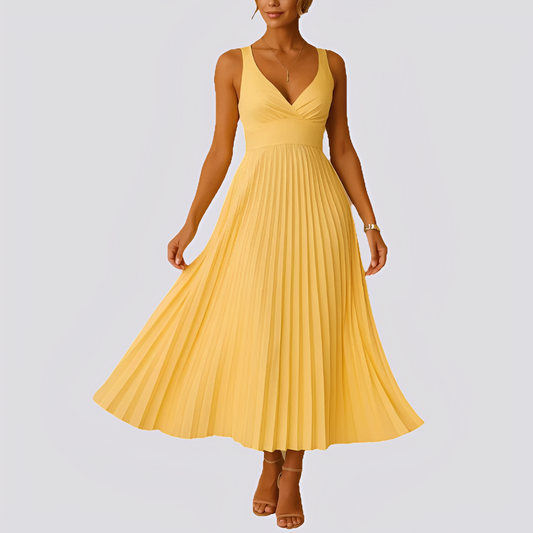 Sabrina - Robe maxi élégante avec plis et décolleté en V pour femmes