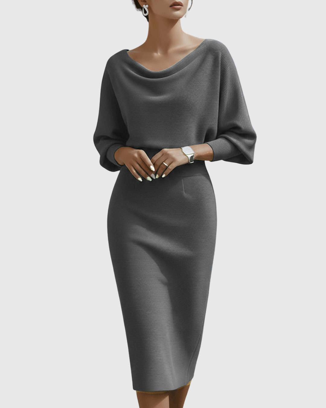 Ismeria | Robe Midi Drapée Blanche à Manches Chauve-Souris