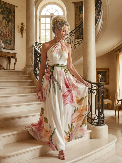 Amiel | Robe Maxi Fleurie Léger - Coupe Américaine Sans Manches