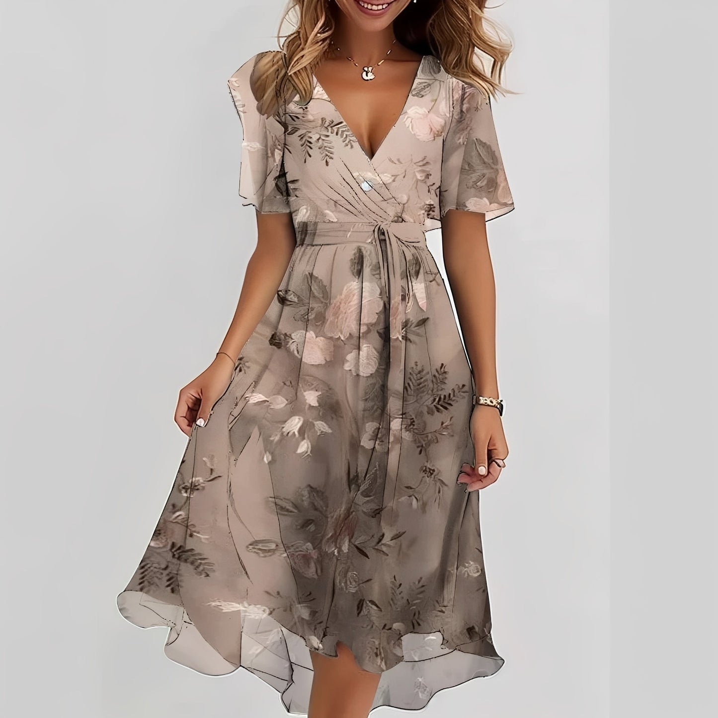 Gemma - Robe midi élégante à manches courtes pour femmes