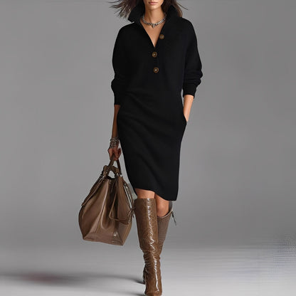 Camryn - Robe en tricot à la mode avec boutons et col pour femme