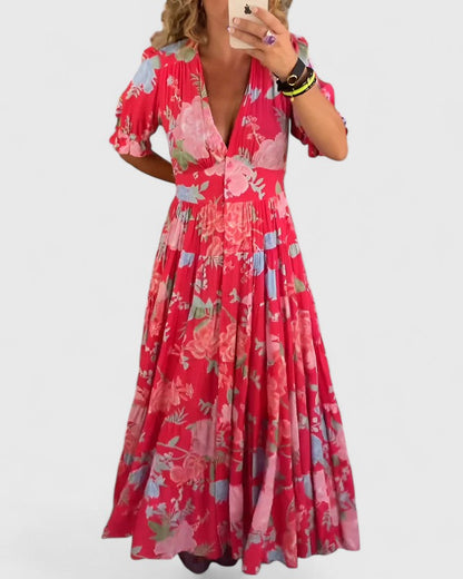 Miriam – Robe florale avec col en V